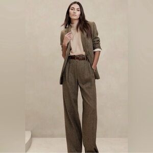 Brown Tweed Wide-Leg Pants